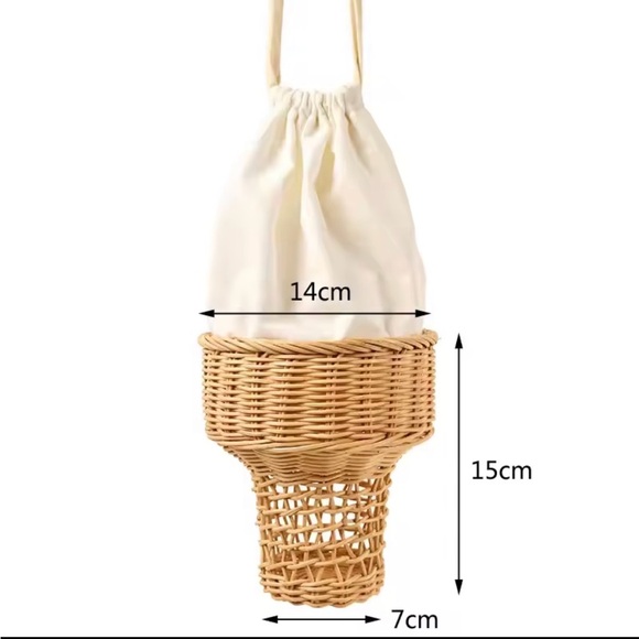 Ice Cream Shaped Handbag Rattan m Hollow Wicker Handmade Crossbody Bag purse - Picture 3 of 3